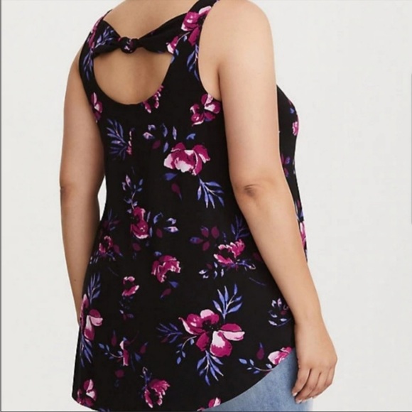 TORRID Black Floral Twist Back Hi/Lo Tank - Picture 3 of 6